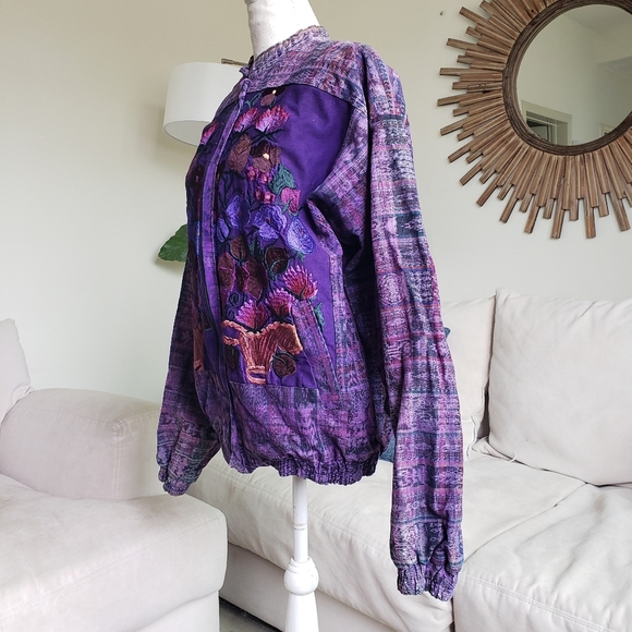 Guatemalan Cotton Purple Embroidered Zip Front Knit Coat - Picture 4 of 11